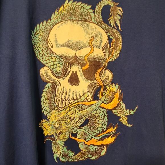 Robert Graham Men Dragon Skull Shirt L Blue Yellow Artsy Grunge Graphic Tee NEW - Picture 4 of 6